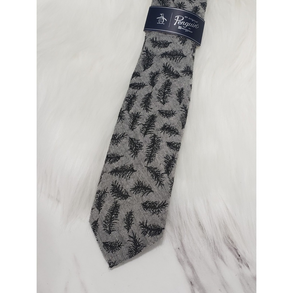 Penguin Munsingwear GRAY Tie Necktie leaf botanical fern abstract neutral skinny
